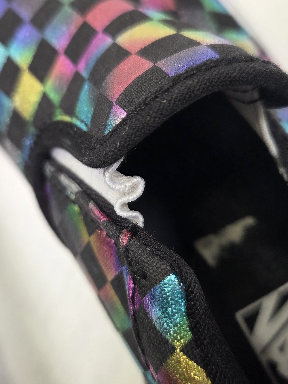 Vans Kids Slip-On Sneakers Black with Iridescent Rainbow Checkerboard Girl Sz 4 - Picture 6 of 12